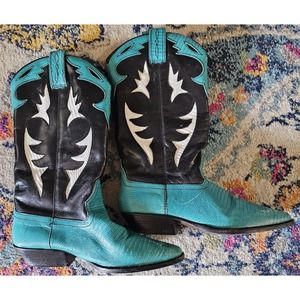 NANCY teal leather cowgirl boots SEE MEASUREMENTS